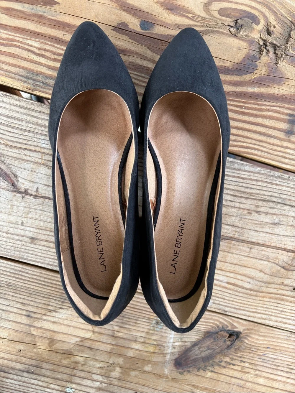 Lane Bryant Black Suede Low Block Heel Pumps in 10W.